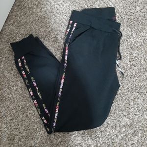 Black Sweatpants with Rose Accents